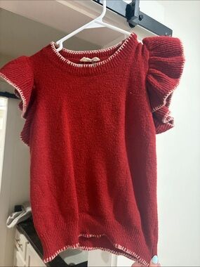 entro Red Ruffle Sleeve Knit Sweater with Cream Trim